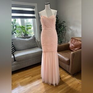 Amsale soft tulle bridesmaid formal long dress in blush, size:4